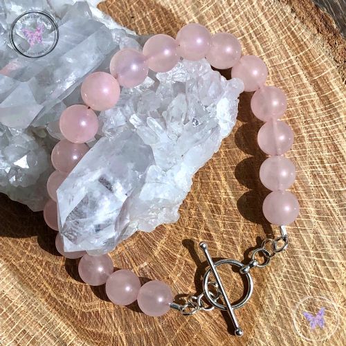 Rose Quartz Healing Bracelet With Silver Toggle Clasp